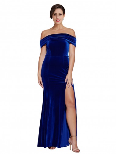 Outlet Full Length Long Velvet Prom Dress with Side Split