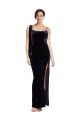 Outlet Long Velvet Prom Dress with Side Thigh Split and Shoulder Tie