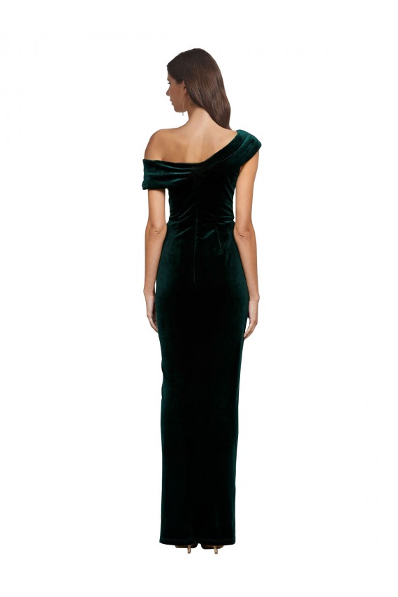 Outlet Long Asymmetric Neckline Ruched Velvet Prom Dress