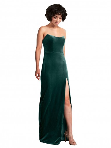 Outlet Scooped Strapless Long Velvet Prom Dress with Daring Side Slit